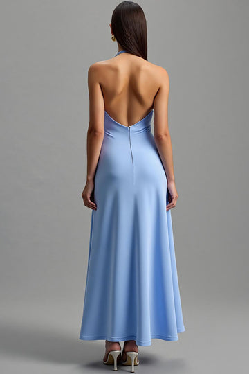 Blue Halter Backless A-Line Formal Dress